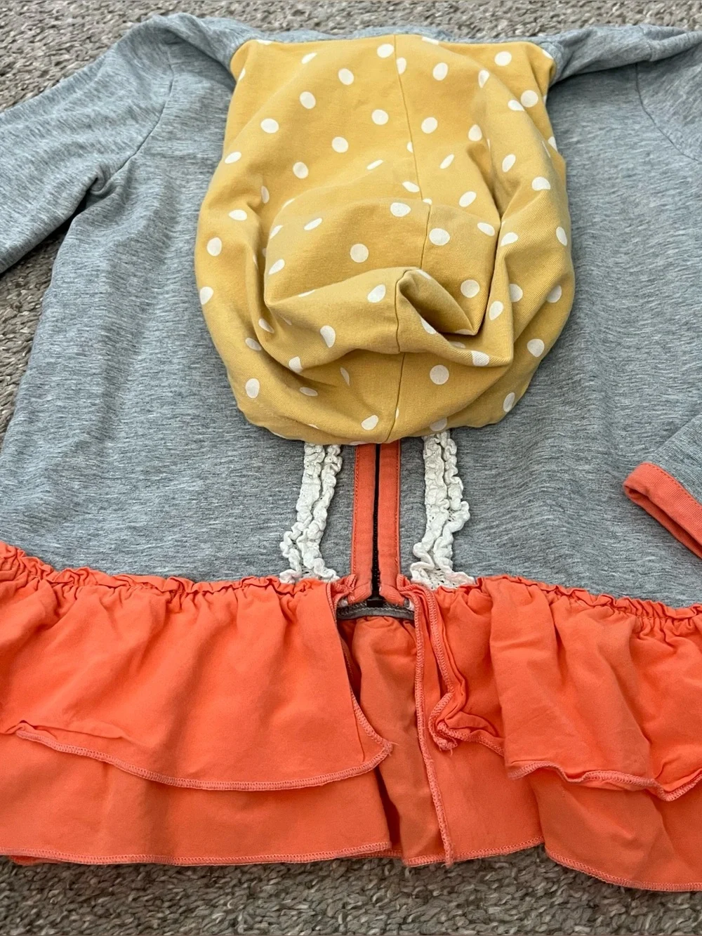 Girls Gray Hoodie with Coral Ruffle Trim